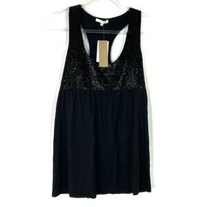 Matty M | Black Beaded Racerback Dressy Tank Top Button Viscose NWT Womens Med
